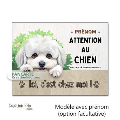 plaque bichon attention au chien panneau portail monte la garde pancarte
