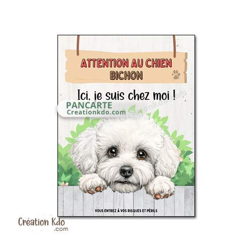 plaque attention au chien bichon panneau monte la garde