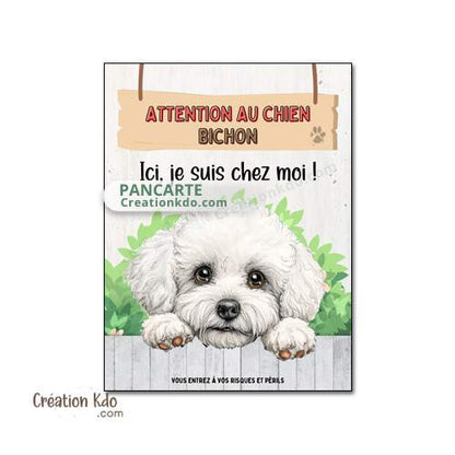 plaque attention au chien bichon panneau monte la garde