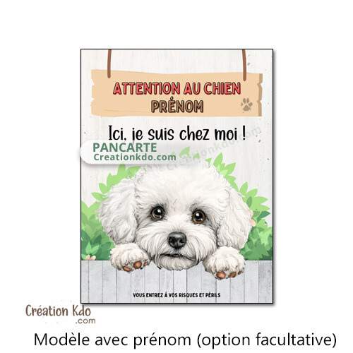plaque attention au chien bichon panneau monte la garde
