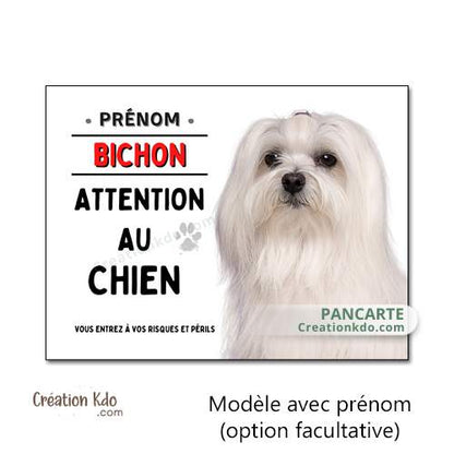 plaque bichon maltais panneau attention au chien pancarte je monte la garde