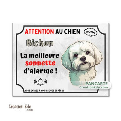 plaque humour bichon sonnette d'alarme panneau attention au chien