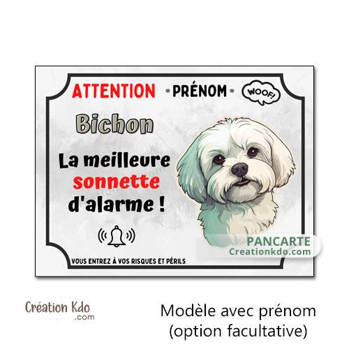 plaque humour bichon sonnette d'alarme panneau attention au chien