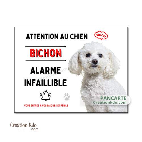 plaque humour bichon alarme panneau attention au chien je monte la garde