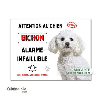 plaque humour bichon alarme panneau attention au chien je monte la garde
