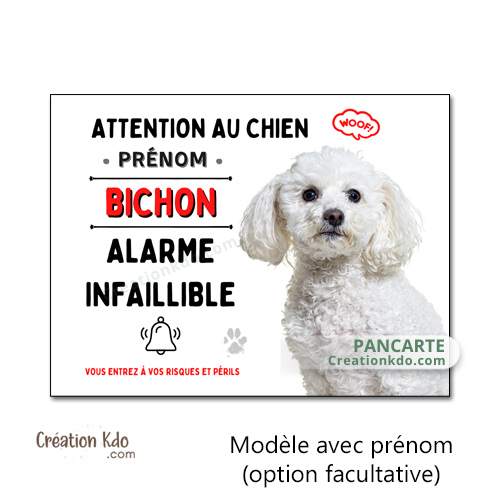 plaque humour bichon alarme panneau attention au chien je monte la garde