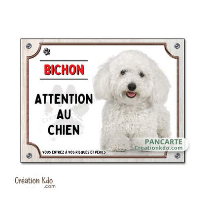 plaque bichon frisé panneau attention au chien pancarte je monte la garde