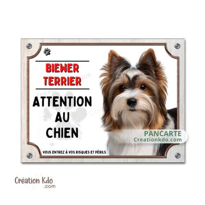 Plaque Biewer Terrier Attention au chien Panneau portail yorkshire je monte la garde