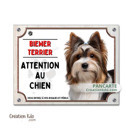 Plaque Biewer Terrier Attention au chien Panneau portail yorkshire je monte la garde