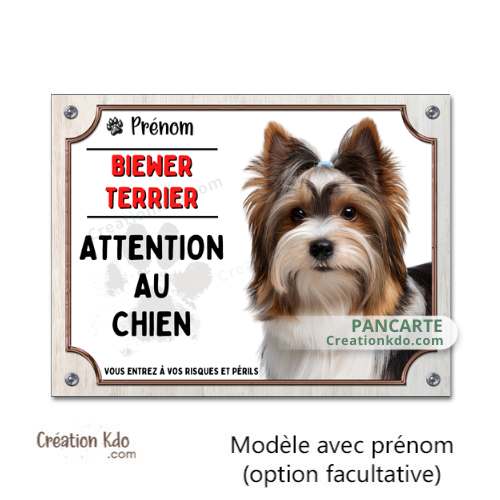 Plaque Biewer Terrier yorkshire york Attention au chien Panneau portail personnalisé