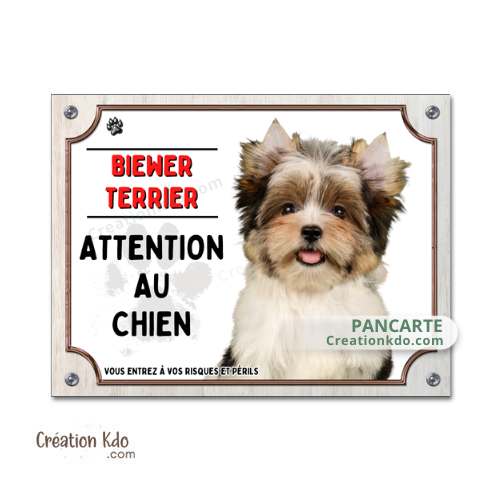 Plaque Biewer Terrier Attention au chien Panneau portail yorkshire je monte la garde