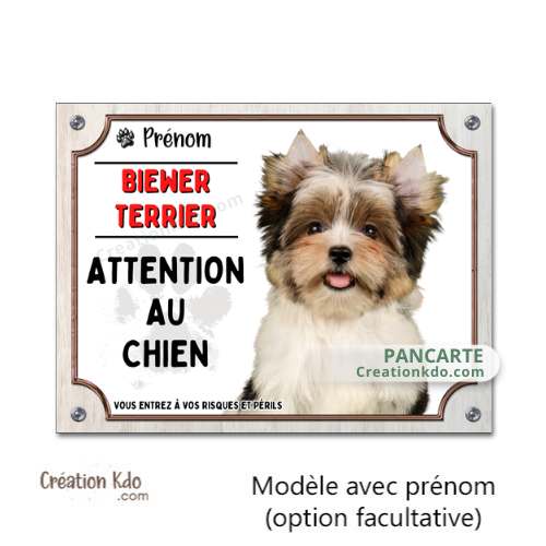 Plaque Biewer Terrier Attention au chien Panneau portail yorkshire je monte la garde