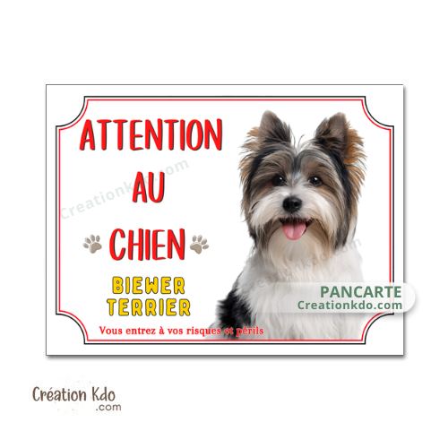 Plaque Attention Attention au chien Biewer Terrier Panneau portail