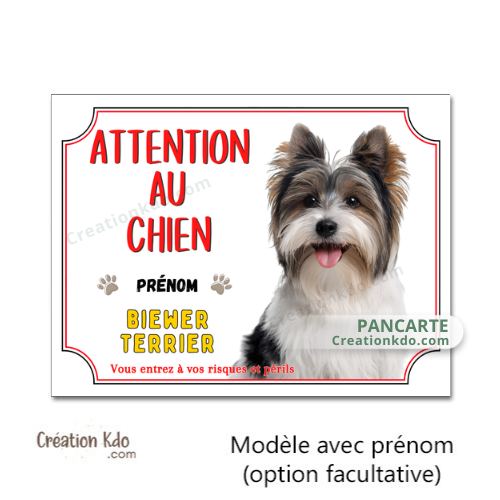 Plaque Attention Attention au chien Biewer Terrier Panneau portail je monte la garde personnalisé