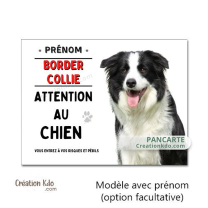 attention au chien plaque border collie monte la garde panneau