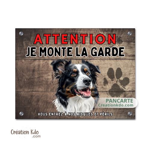 Plaque Border Collie Je monte la garde panneau Attention au chien pancarte en aluminium pour portail