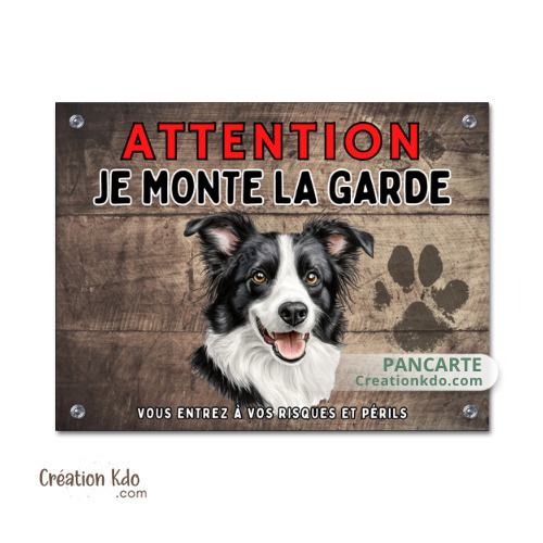 Plaque Border Collie Je monte la garde panneau Attention au chien pancarte en aluminium pour portail