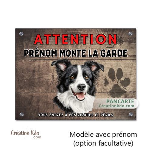 Plaque Border Collie Je monte la garde panneau Attention au chien pancarte en aluminium pour portail à personnaliser prénom