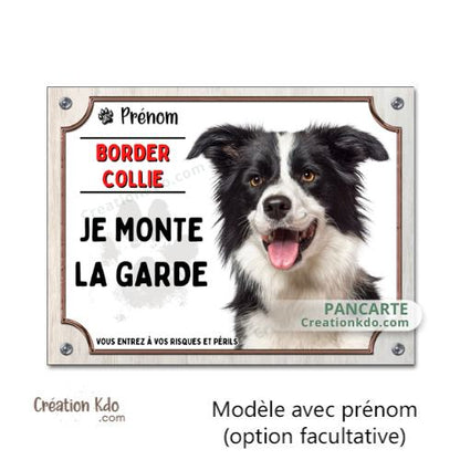 plaque chien border collie noir et blanc attention au chien panneau portail je monte la garde personnalisé