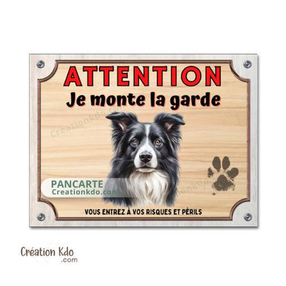 Plaque Border Collie Je monte la garde panneau Attention au chien portail