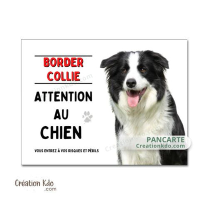 attention au chien plaque border collie monte la garde panneau