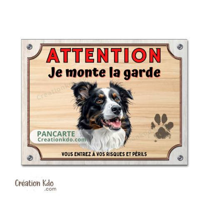 Plaque Border Collie Je monte la garde panneau Attention au chien portail