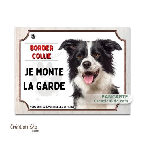 plaque chien border collie noir et blanc attention au chien panneau portail je monte la garde