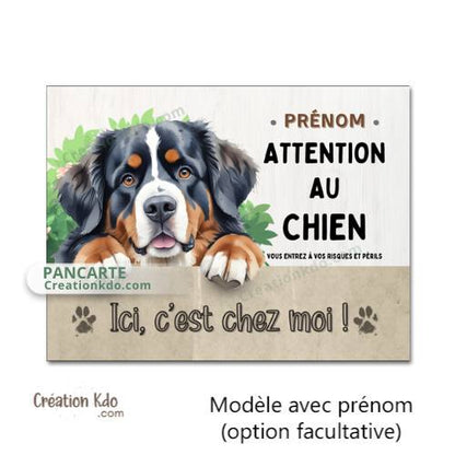 panneau attention au chien bouvier bernois plaque monte la garde personnalisé