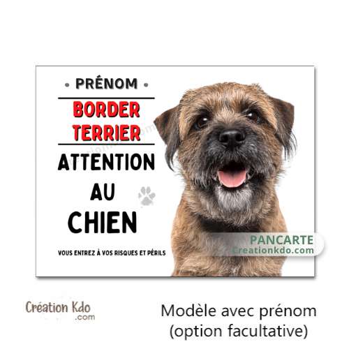Plaque Border Terrier Attention au chien panneau portail pancarte dissuasive