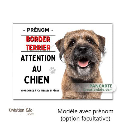 Plaque Border Terrier Attention au chien panneau portail pancarte dissuasive