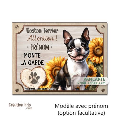 plaque boston terrier je monte la garde panneau portail attention au chien à personnaliser pancarte aluminium