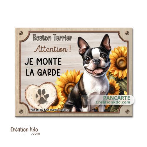 plaque boston terrier je monte la garde panneau portail attention au chien à personnaliser pancarte aluminium