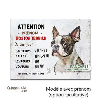 Plaque Boston Terrier panneau humour à ce jour Attention au chien pancarte je monte la garde facteurs balles