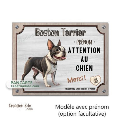 Plaque Boston Terrier panneau Attention au chien Merci pancarte à personnaliser je monte la garde