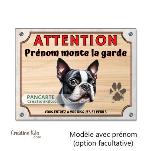Plaque Boston Terrier panneau Attention au chien pancarte je monte la garde personnalisé