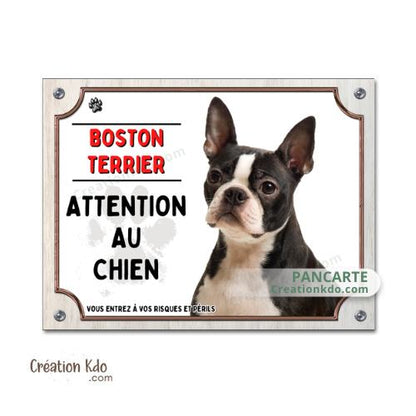 plaque boston terrier je monte la garde panneau portail attention au chien à personnaliser pancarte aluminium