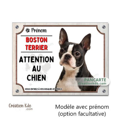 plaque boston terrier je monte la garde panneau portail attention au chien pancarte aluminium