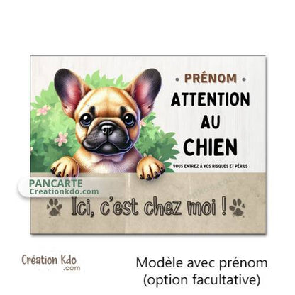 panneau bouledogue français fauve attention au chien plaque je monte la garde pancarte à personnaliser
