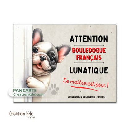 Plaque humour Bouledogue Français lunatique panneau mignon Attention au chien portail je monte la garde