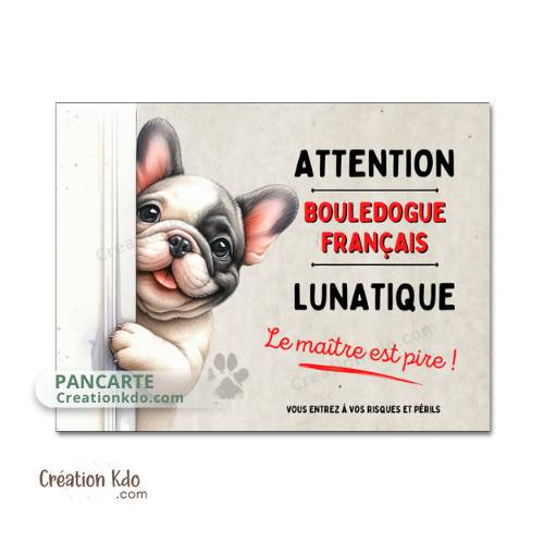 Plaque humour Bouledogue Français lunatique panneau mignon Attention au chien portail je monte la garde