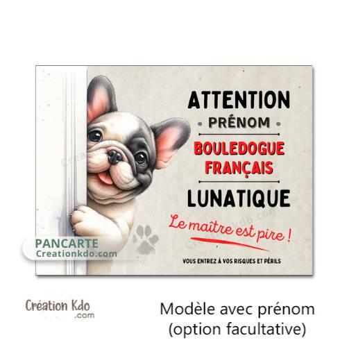 Plaque humour Bouledogue Français lunatique panneau mignon Attention au chien portail personnalisé