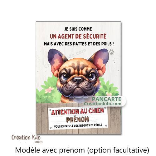 plaque humour bouledogue français panneau attention au chien personnaliser je monte la garde pancarte personnalisé