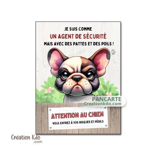 plaque humour bouledogue français panneau attention au chien personnaliser je monte la garde pancarte