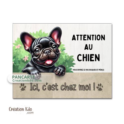 panneau bouledogue français noir attention au chien plaque je monte la garde pancarte