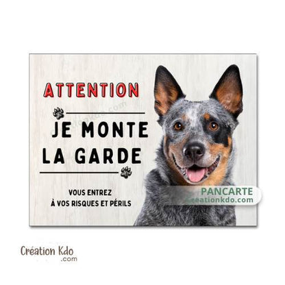 Plaque Bouvier Australien panneau Je monte la garde fond marron clair