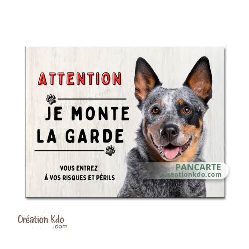 Plaque Bouvier Australien panneau Je monte la garde fond marron clair