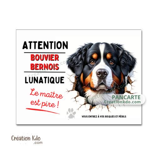 panneau attention bouvier bernois monte la garde plaque humour lunatique chien portail