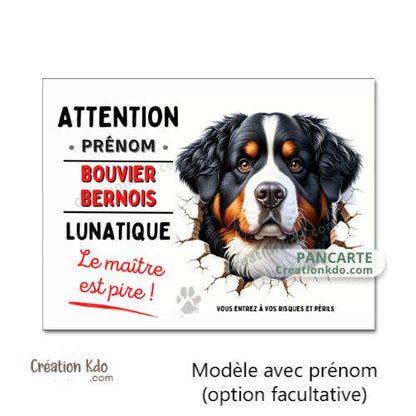 panneau attention bouvier bernois monte la garde plaque humour lunatique chien portail personnalisé photo