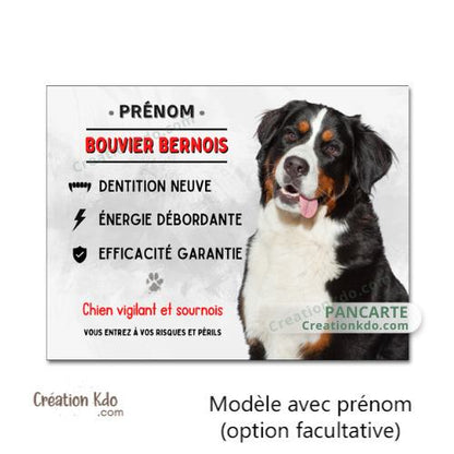 panneau attention bouvier bernois monte la garde plaque chien portail humour à personnaliser