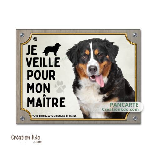 Panneau de portail chien bouvier bernois je veille pour mon maitre plaque